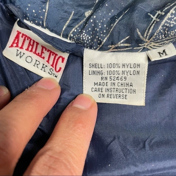 Vintage Athletic Works 90s Navy Silver Windbreaker Jacket Medium Retro - Picture 5 of 8